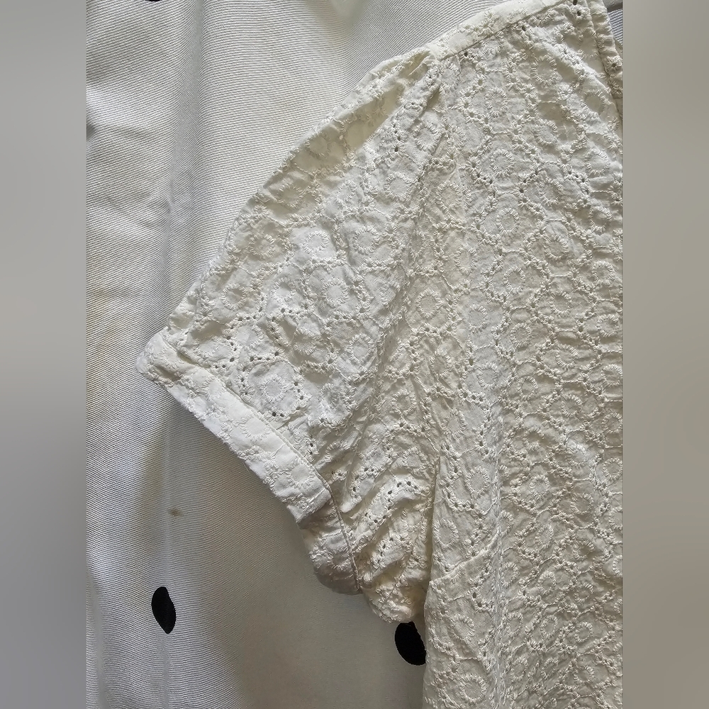 Modcloth‎ cream button front puff sleeve cotton floral eyelet top XL - Picture 3 of 9